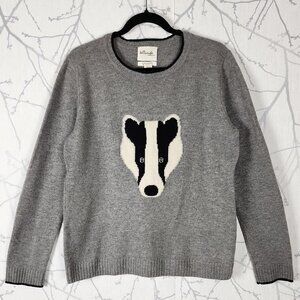 Telluride Gray Badger Print 100% Merino Wool Crewneck Sweater